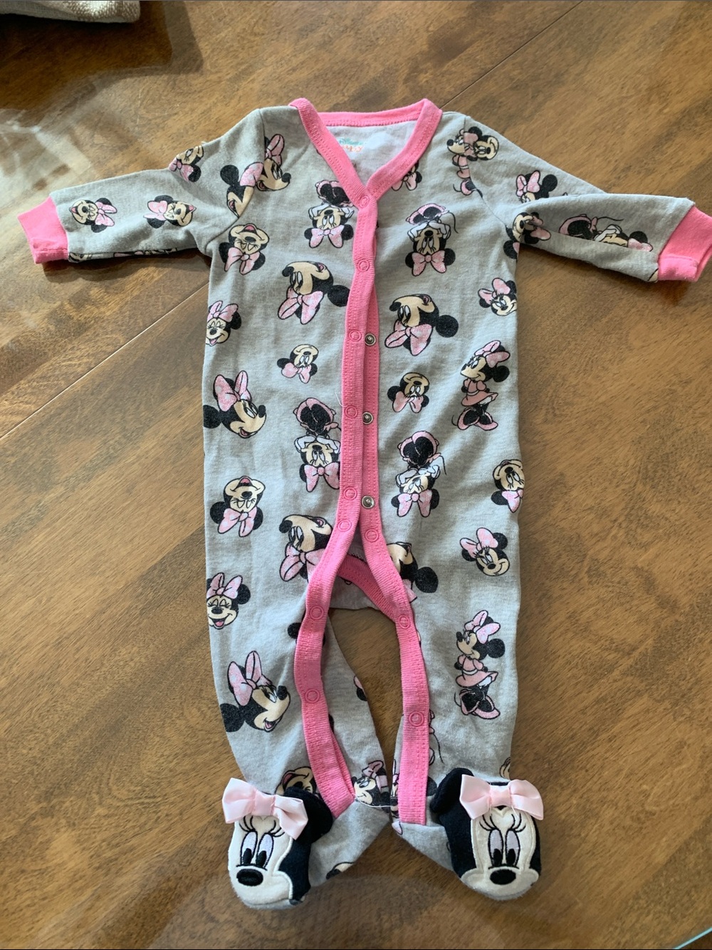 Disney Gray and Pink Minnie Mouse Footed One-Piece